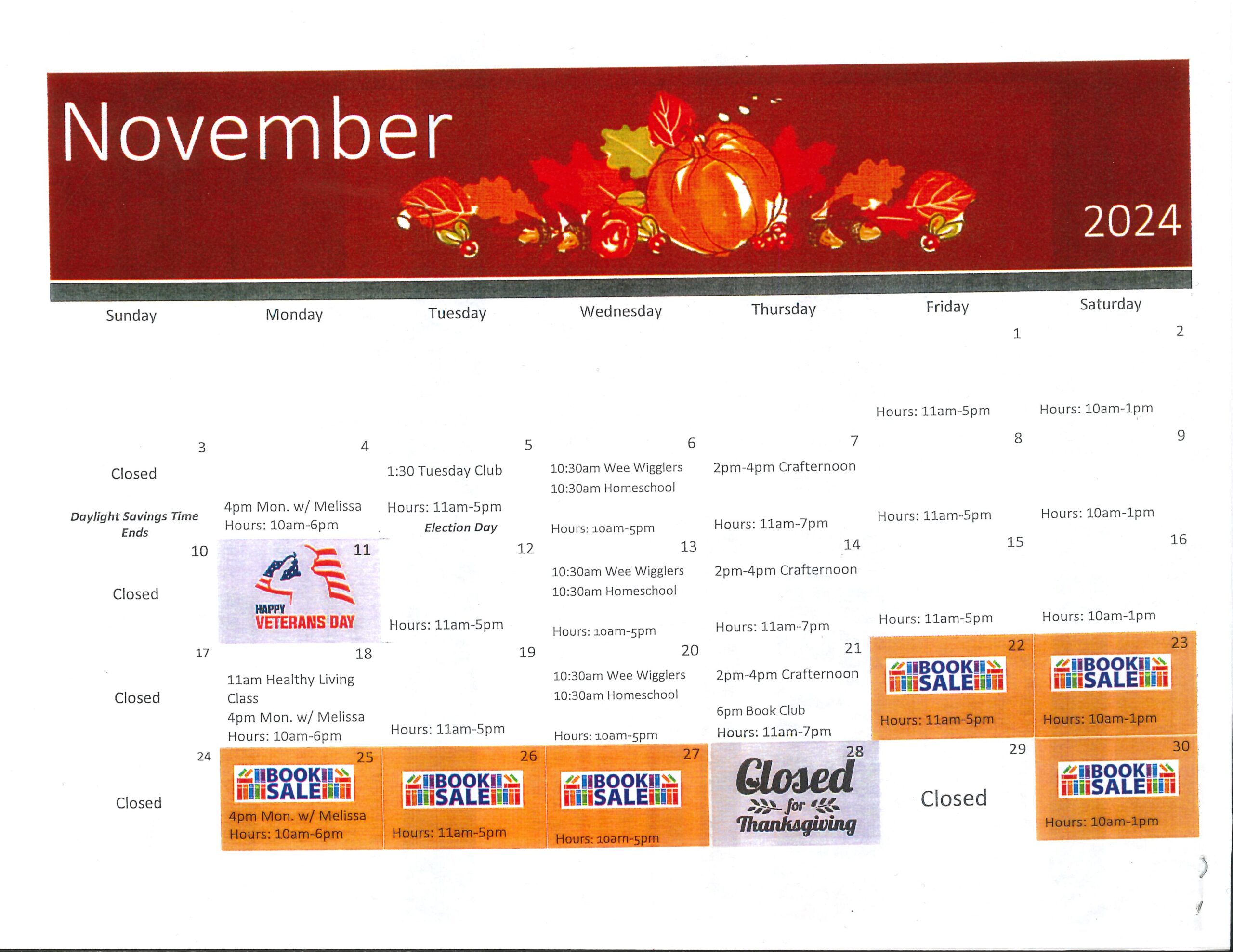 November Calendar and Newsletter